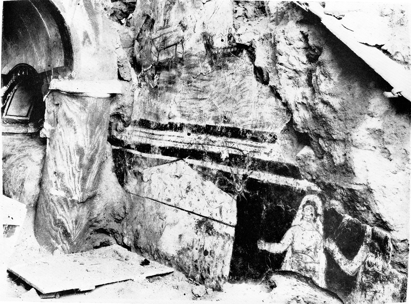 Excavation photograph of the apse and north wall of the baptistery