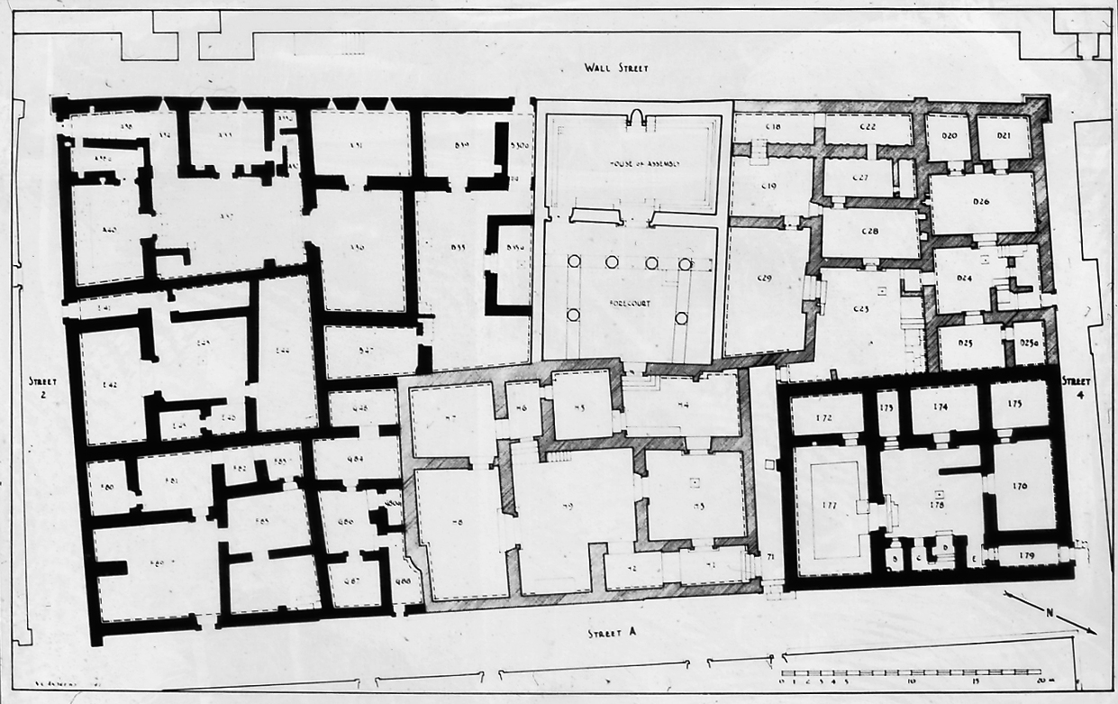 Plan of the synagogue and surrounding buildings, 1932–33